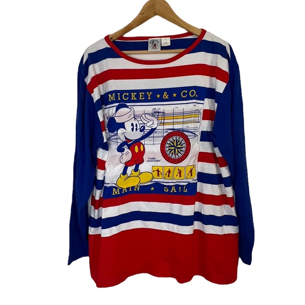 Vintage Mickey & Co nautical long sleeve striped red white blue shirt